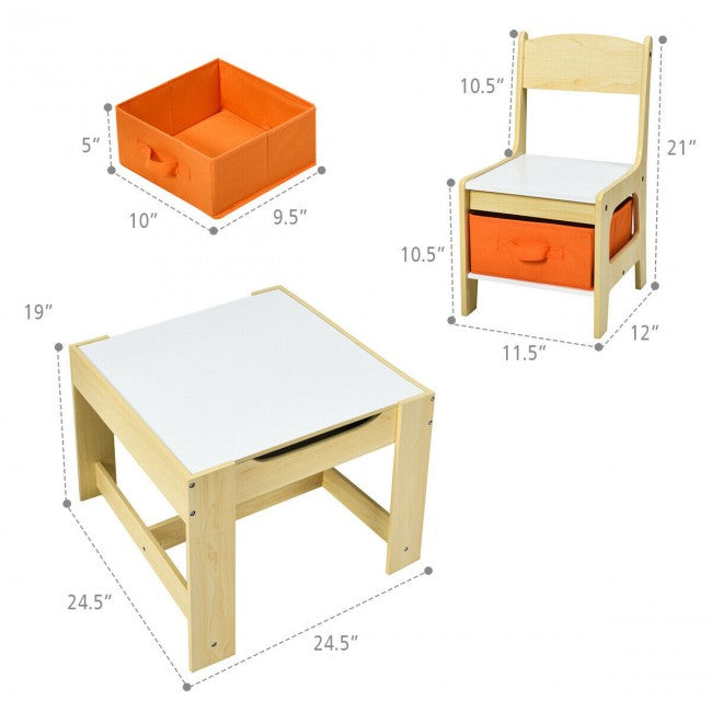 3-In-1 Kids Table Chairs Set With Storage Boxes and Blackboard Whiteboard Drawing