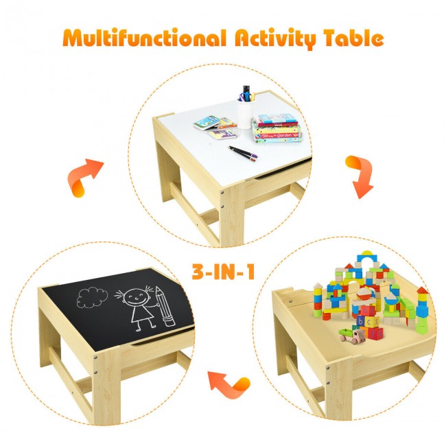 3-In-1 Kids Table Chairs Set With Storage Boxes and Blackboard Whiteboard Drawing