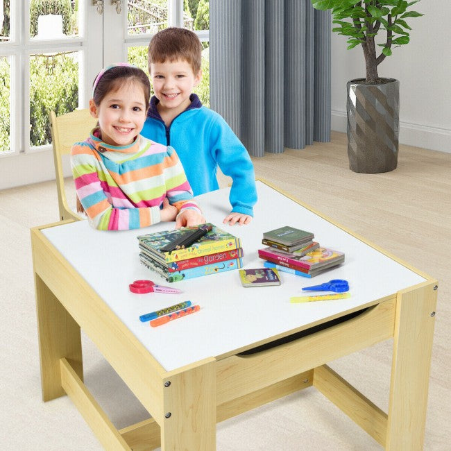 3-In-1 Kids Table Chairs Set With Storage Boxes and Blackboard Whiteboard Drawing