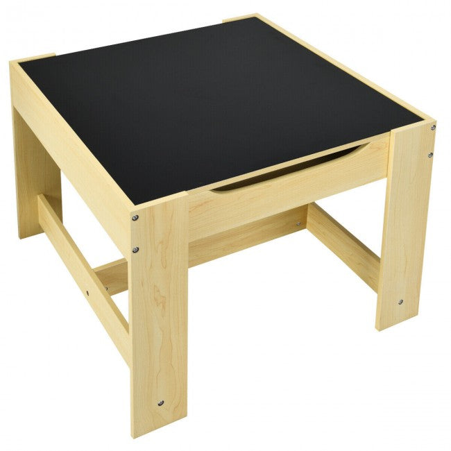 3-In-1 Kids Table Chairs Set With Storage Boxes and Blackboard Whiteboard Drawing