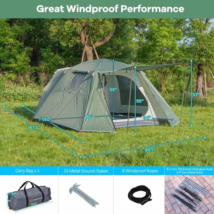 4-6 Person Waterproof Easy to Pitch Camping Tent with Front Porch