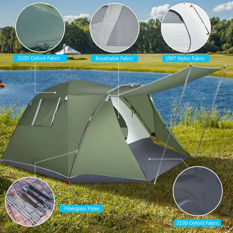 4-6 Person Waterproof Easy to Pitch Camping Tent with Front Porch