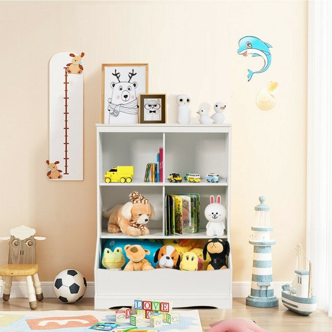 3-Tier Multi-Functional Kids Bookcase with 5 Toys Storage Boxes
