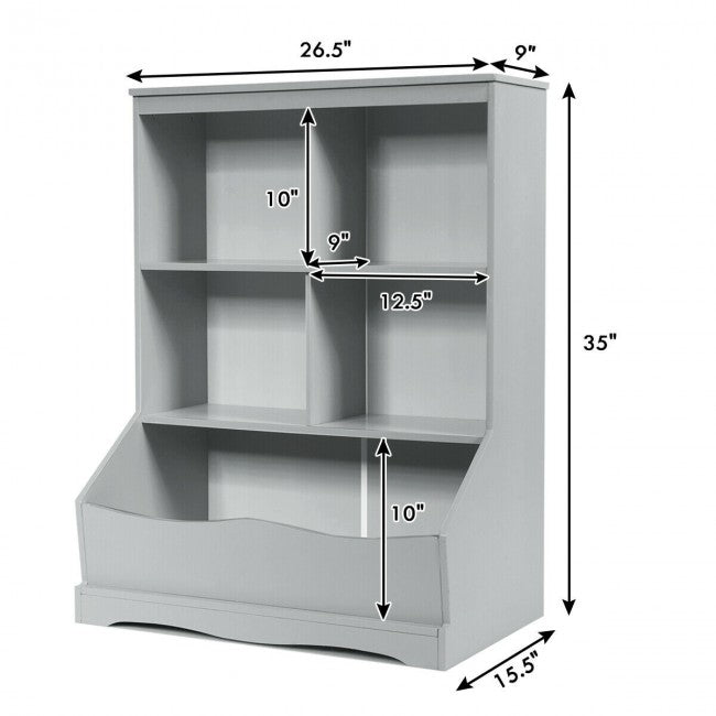 3-Tier Multi-Functional Kids Bookcase with 5 Toys Storage Boxes