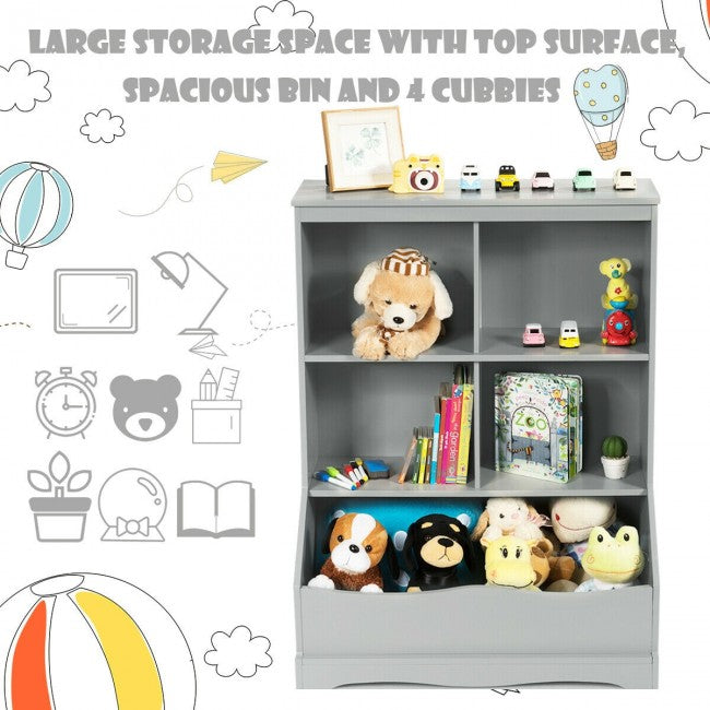 3-Tier Multi-Functional Kids Bookcase with 5 Toys Storage Boxes