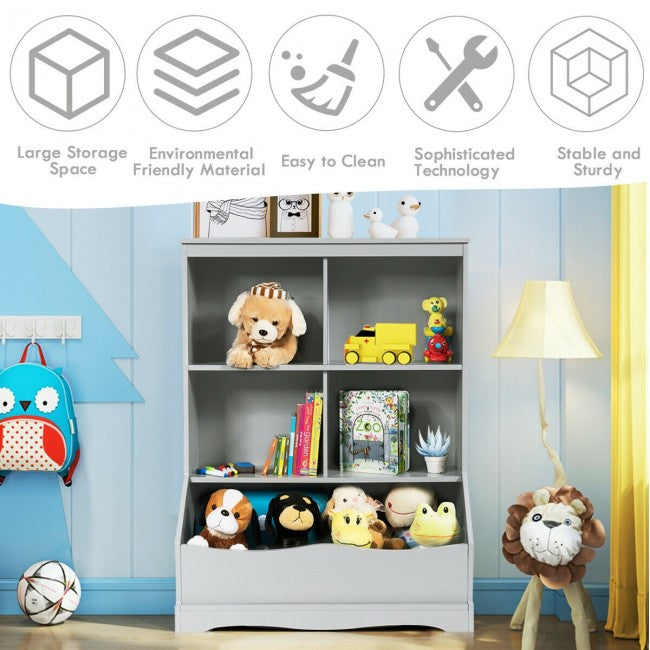 3-Tier Multi-Functional Kids Bookcase with 5 Toys Storage Boxes