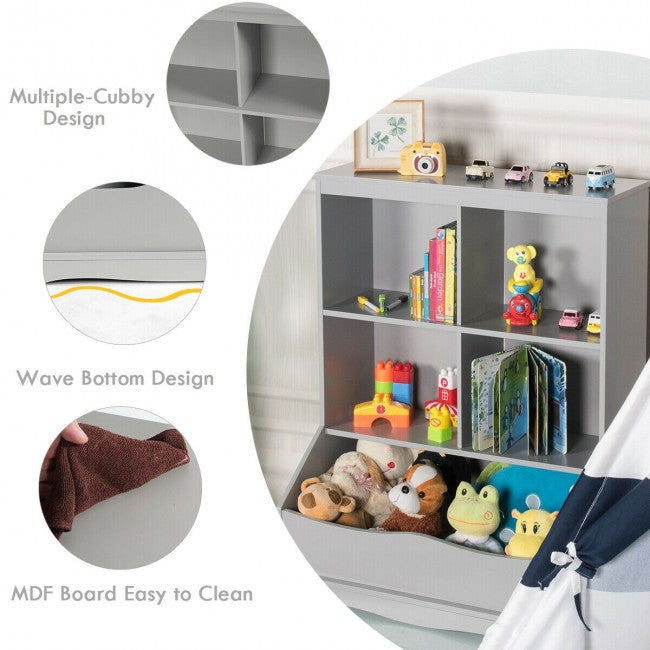 3-Tier Multi-Functional Kids Bookcase with 5 Toys Storage Boxes