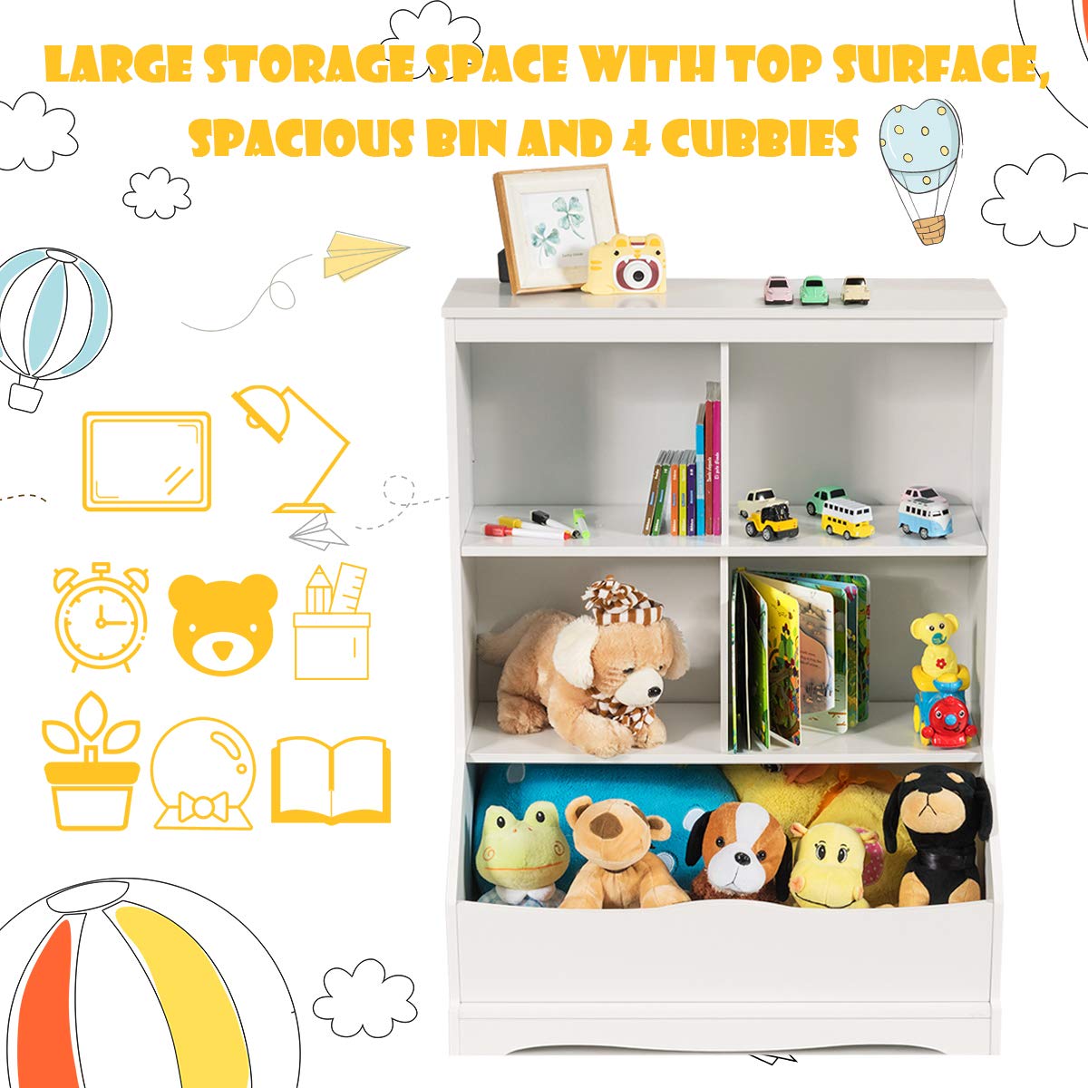 3-Tier Multi-Functional Kids Bookcase with 5 Toys Storage Boxes