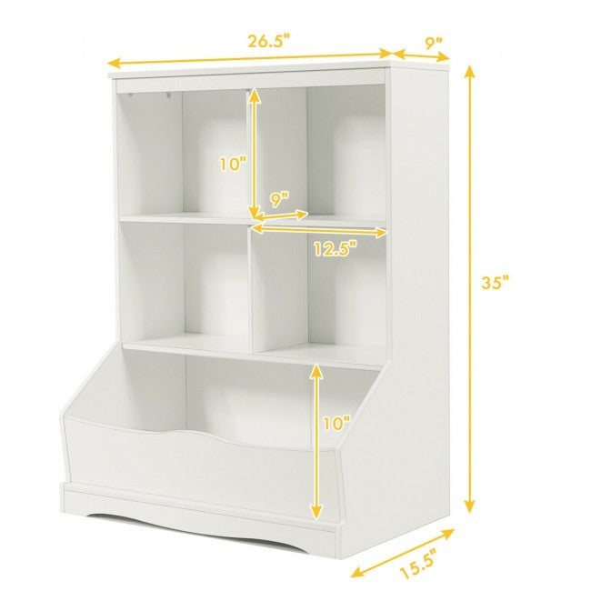 3-Tier Multi-Functional Kids Bookcase with 5 Toys Storage Boxes