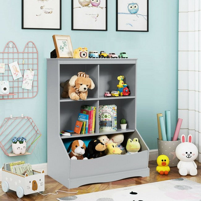 3-Tier Multi-Functional Kids Bookcase with 5 Toys Storage Boxes