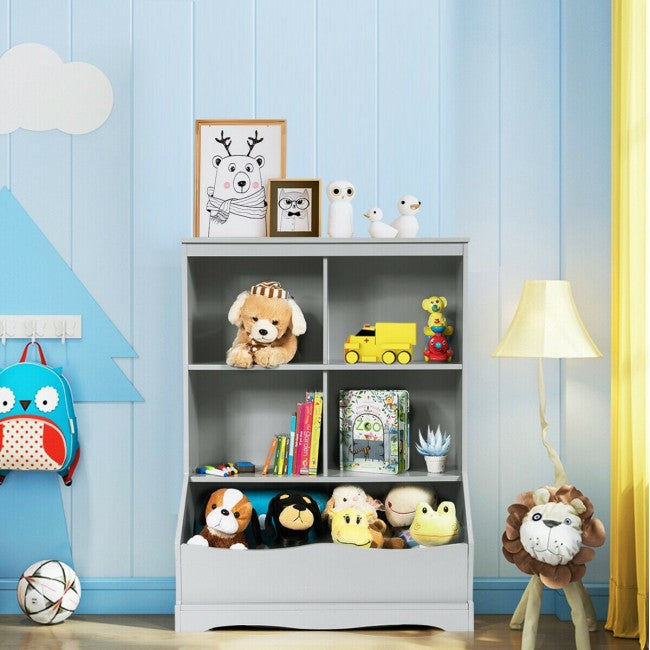 3-Tier Multi-Functional Kids Bookcase with 5 Toys Storage Boxes