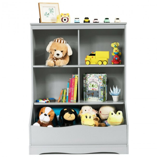 3-Tier Multi-Functional Kids Bookcase with 5 Toys Storage Boxes