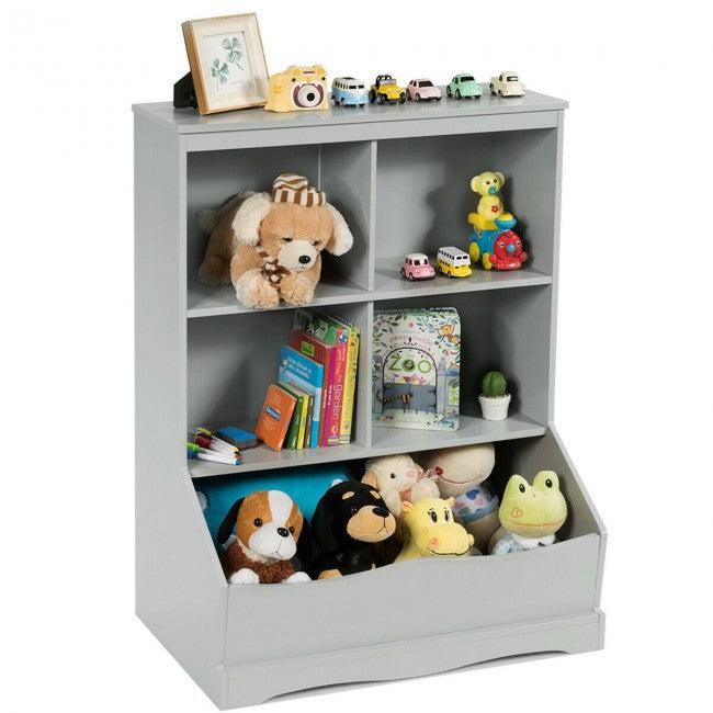 3-Tier Multi-Functional Kids Bookcase with 5 Toys Storage Boxes