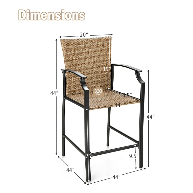 4 PCS Rattan Patio Bar Stools Outdoor Wicker Counter Height Chairs with Soft Cushions