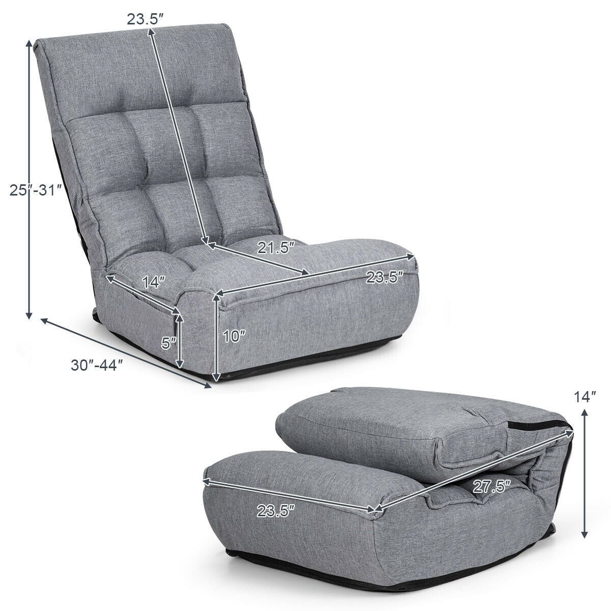 4-Position Adjustable Floor Chair Folding Lazy Sofa for Living Room and Bedroom