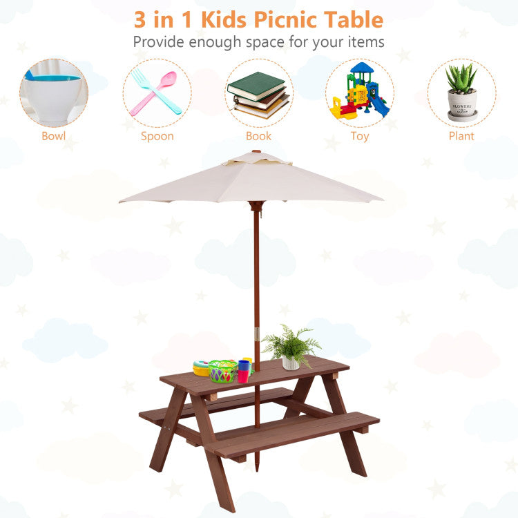 4-Seat Kids Outdoor Picnic Dining Table Bench Set with Removable Umbrella