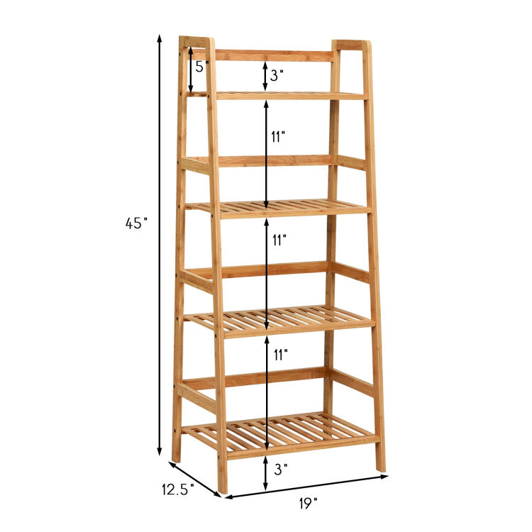 4-Tier Bamboo Plant Rack Bookshelf with Guardrails for Garden and Patio