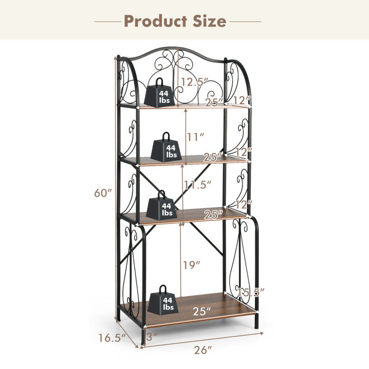4-Tier Industrial Kitchen Storage Baker's Rack with Anti-toppling Device and X-Bar