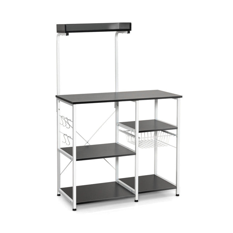 4-Tier Kitchen Storage Baker's Rack with Basket and 5 Hooks