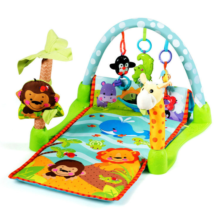 4-in-1 Baby Play Gym Mat with 3 Hanging and Removable Educational Toys