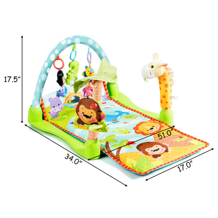 4-in-1 Baby Play Gym Mat with 3 Hanging and Removable Educational Toys