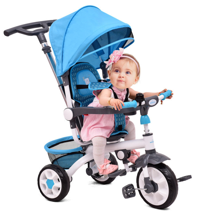 4-in-1 Detachable and Adjustable  Baby Stroller Tricycle with Round Canopy and Safety Belt