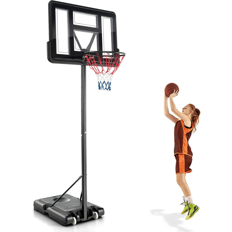 4.25-10 Feet Adjustable Basketball Hoop System with 44 Inch Backboard and Wheels
