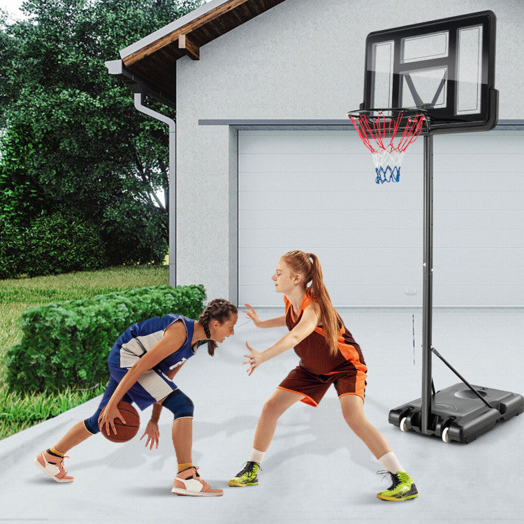 4.25-10 Feet Adjustable Basketball Hoop System with 44 Inch Backboard and Wheels