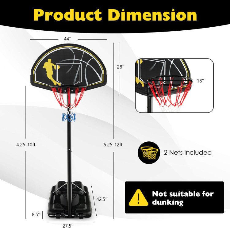 4.25-10 Feet Portable Adjustable Basketball Goal Hoop with Fillable Base