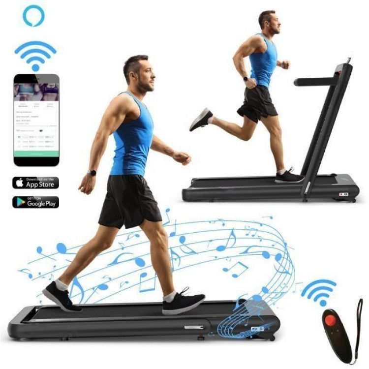 4.75HP 2-In-1 Folding Walking Pad Treadmill with APP Remote Control and LED Touch Screen