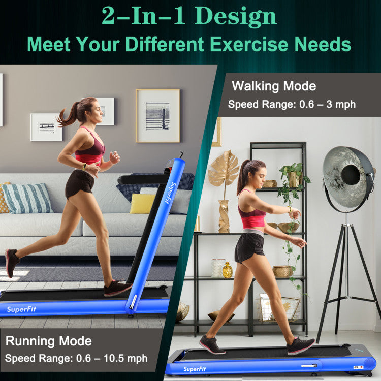 4.75HP 2-In-1 Folding Walking Pad Treadmill with APP Remote Control and LED Touch Screen