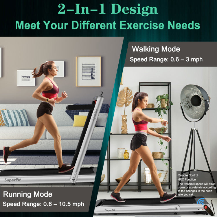 4.75HP 2-In-1 Folding Walking Pad Treadmill with APP Remote Control and LED Touch Screen