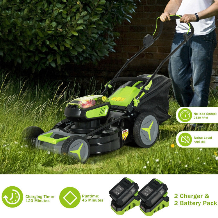 40V 18 Inch 6 Adjustable Cutting Heights Brushless Cordless Push Lawn Mower with Straw Bag