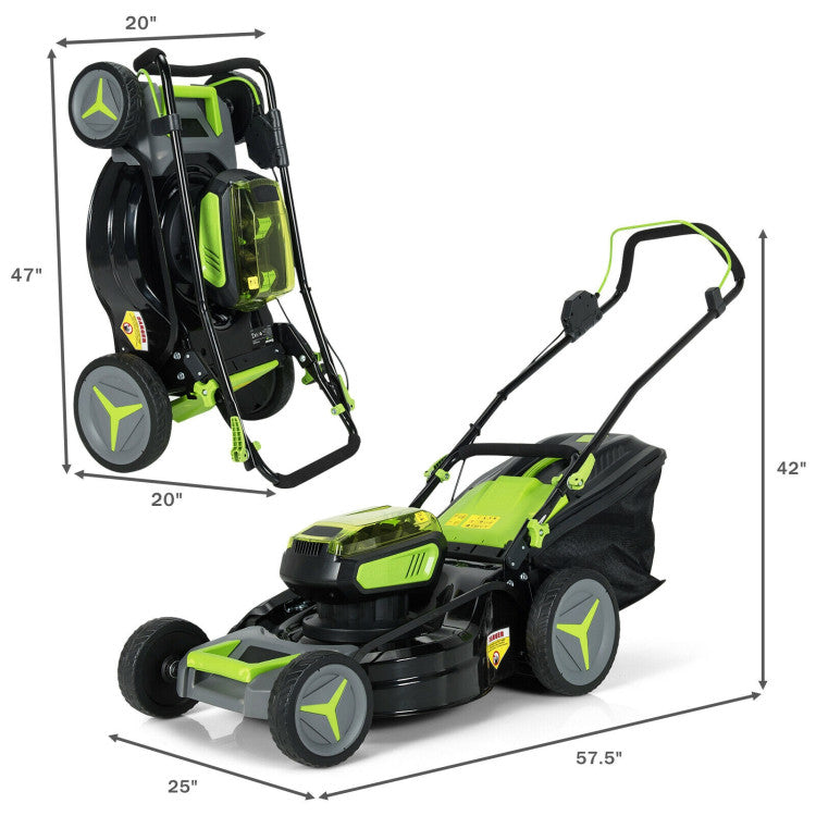 40V 18 Inch 6 Adjustable Cutting Heights Brushless Cordless Push Lawn Mower with Straw Bag