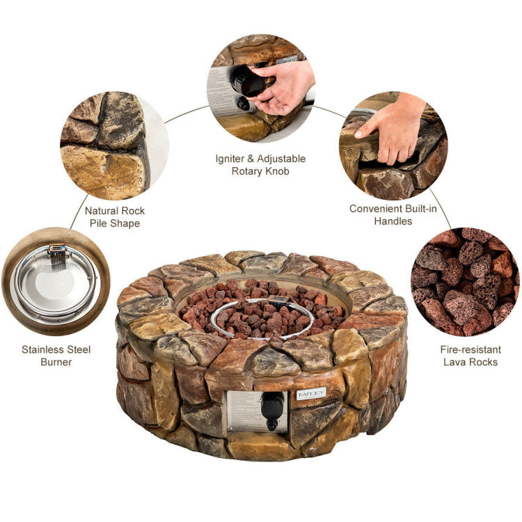 40,000 BTU Stone Gas Fire Stove Pit for Outdoor Patio Garden Backyard with  PVC Cover