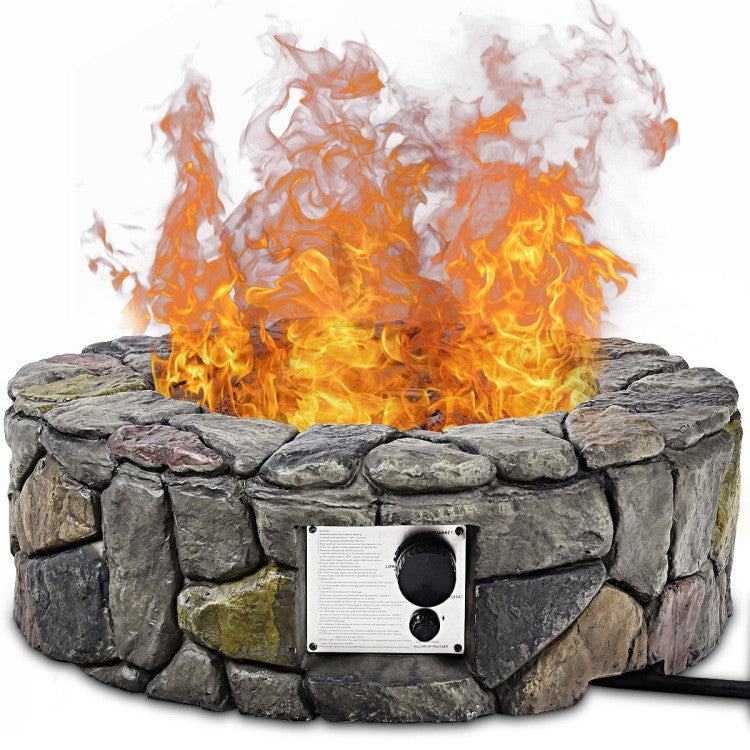 40,000 BTU Stone Gas Fire Stove Pit for Outdoor Patio Garden Backyard with  PVC Cover