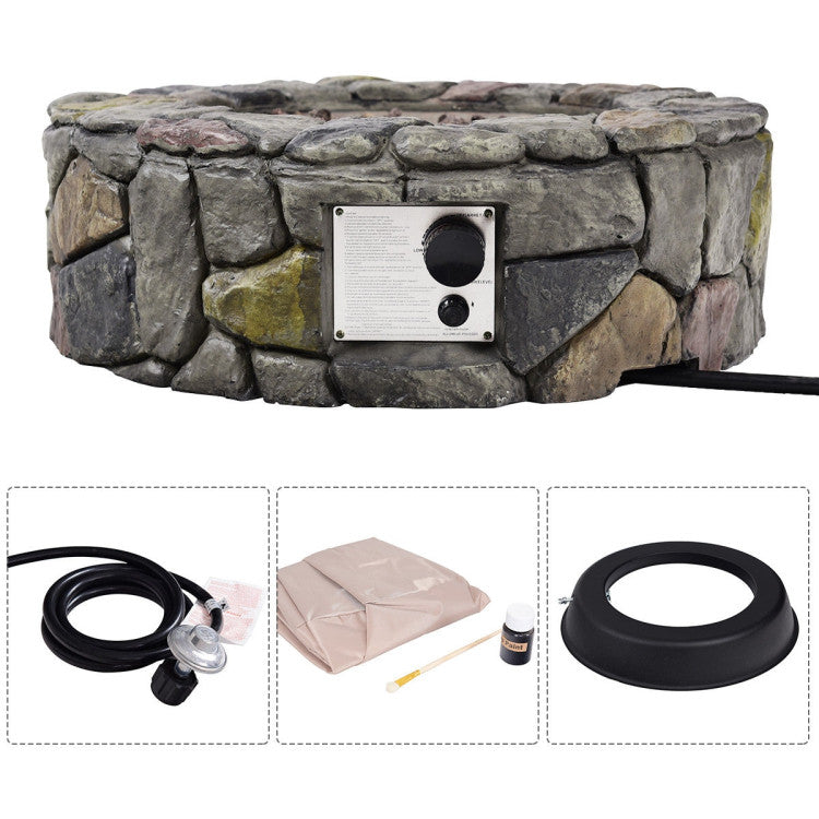 40,000 BTU Stone Gas Fire Stove Pit for Outdoor Patio Garden Backyard with  PVC Cover