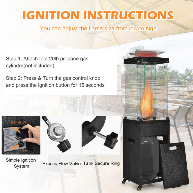 41,000 BTU Propane Patio Heater with Metal Hood and 4 Universal Wheels