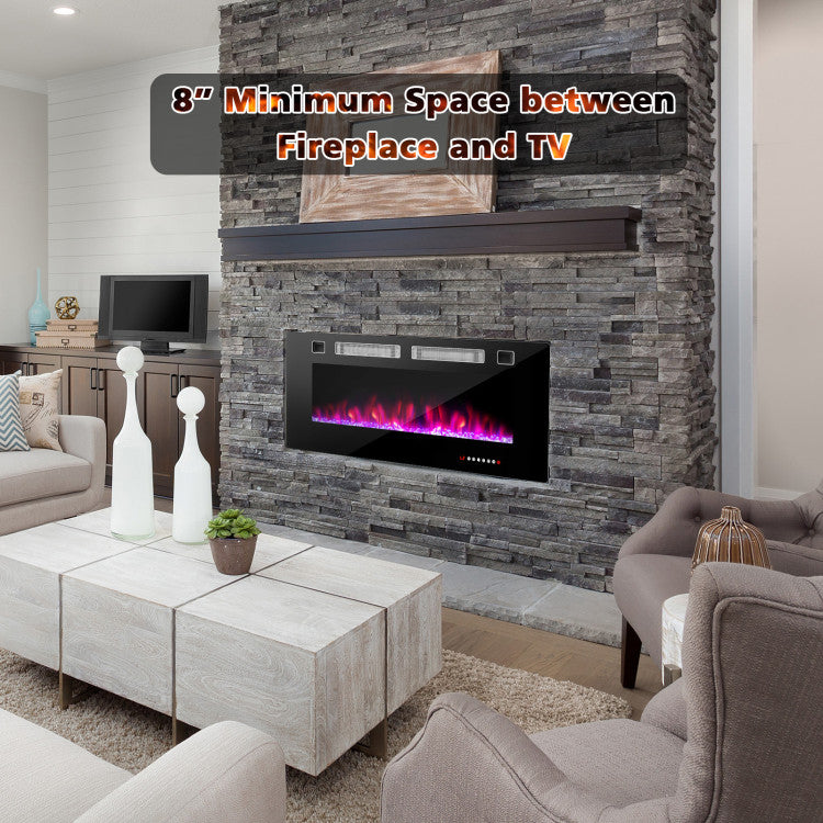 42/50/60/72 Inch 5100 BTU  Ultra-Thin Electric Fireplace with Decorative Crystals