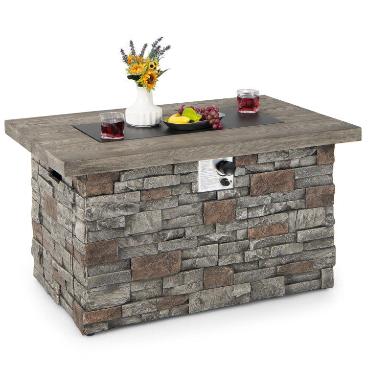 43.5 Inch Faux Stone Propane Gas Fire Pit Table with Lava Rock and PVC Cover