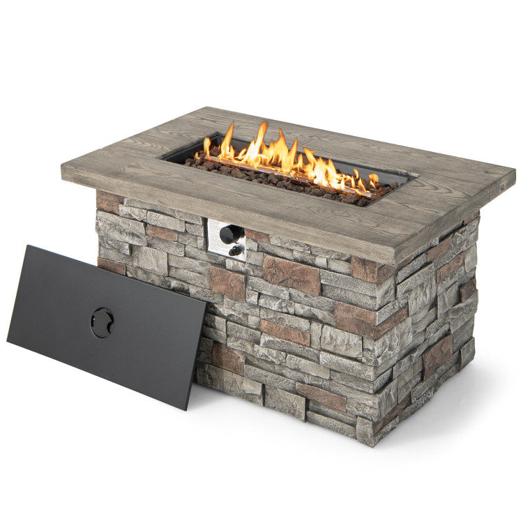 43.5 Inch Faux Stone Propane Gas Fire Pit Table with Lava Rock and PVC Cover