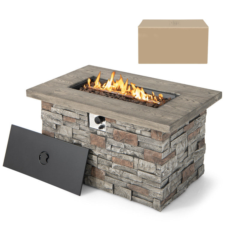 43.5 Inch Faux Stone Propane Gas Fire Pit Table with Lava Rock and PVC Cover