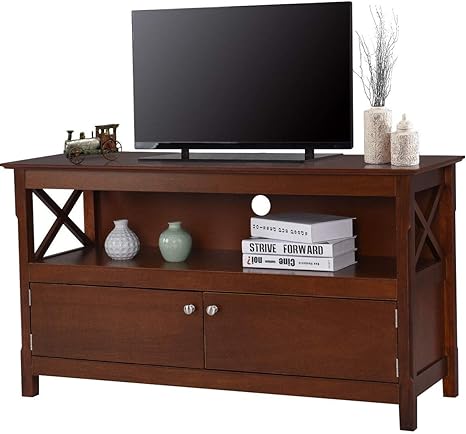 44 Inches  X-Shape Wooden Storage Cabinet Entertainment Center TV Stand with Bookshelves