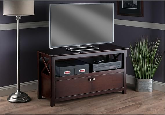 44 Inches  X-Shape Wooden Storage Cabinet Entertainment Center TV Stand with Bookshelves