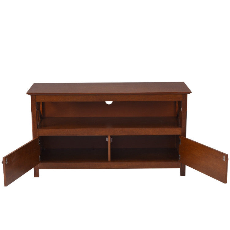 44 Inches  X-Shape Wooden Storage Cabinet Entertainment Center TV Stand with Bookshelves