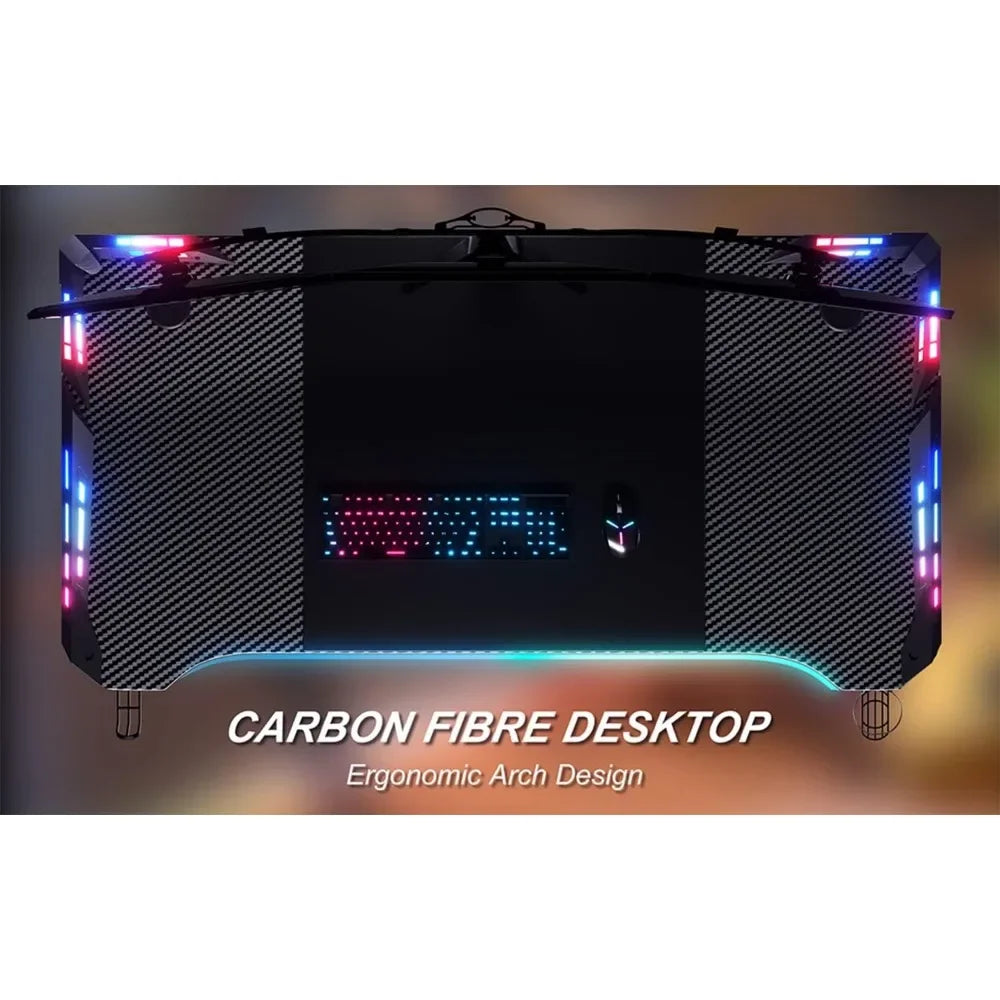 47-Inch Gaming Desk with LED Lights & Carbon Fiber Surface – Ergonomic Large Computer Table - ElitePlayPro