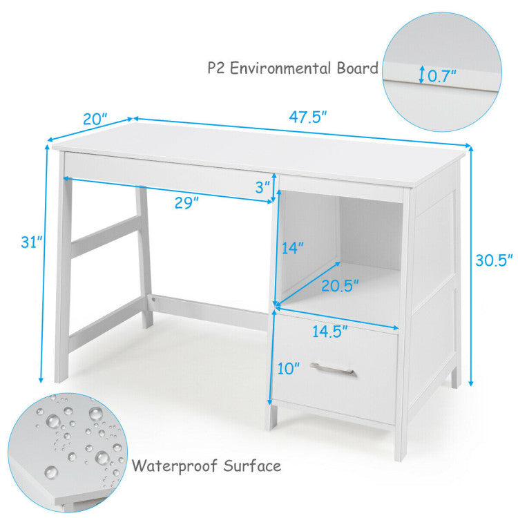 47.5 Inch Modern Computer Desk with 2 Storage Drawers for Home & Office