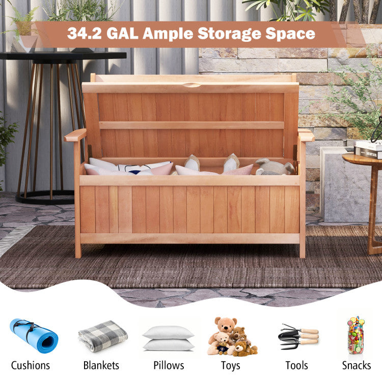 48 Inch 34 Gallons Patio Hardwood Storage Bench for Backyard and Garden