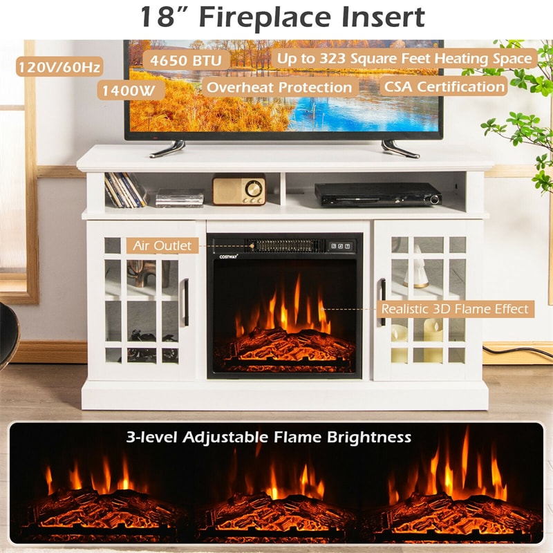 48" Fireplace TV Stand for TVs up to 50", Entertainment Center with 18" Electric Fireplace & 2 Side Cabinets