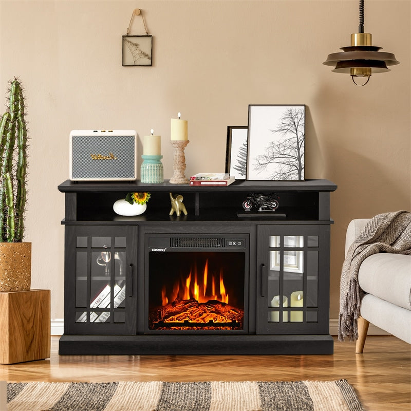 48" Fireplace TV Stand for TVs up to 50", Entertainment Center with 18" Electric Fireplace & 2 Side Cabinets